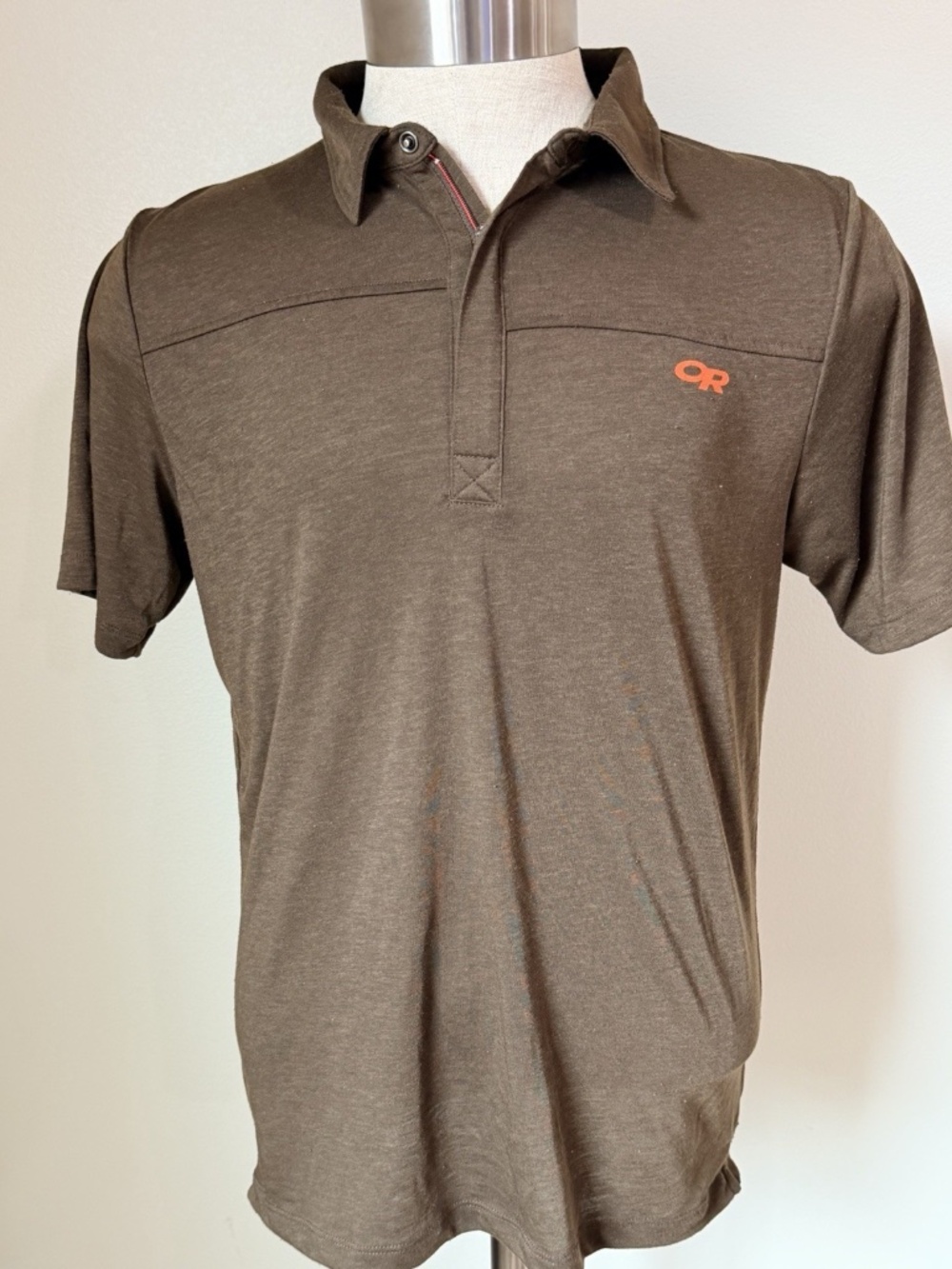 Outdoor Research Mens Sequence Polo Shirt Short Sleeve Charcoal Brown 1/4 Zip M